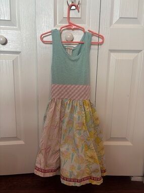 Matilda Jane Mint Tank Top Patchwork Floral Dress with Pink Waist